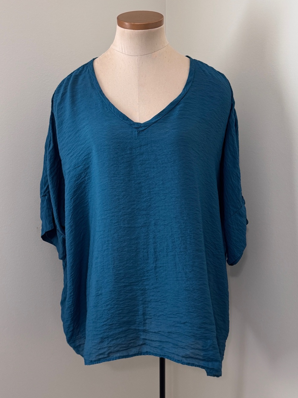 Ex Voto One Size Blue Crinkled Blouse Tunic Top ~ Relaxed Lightweight